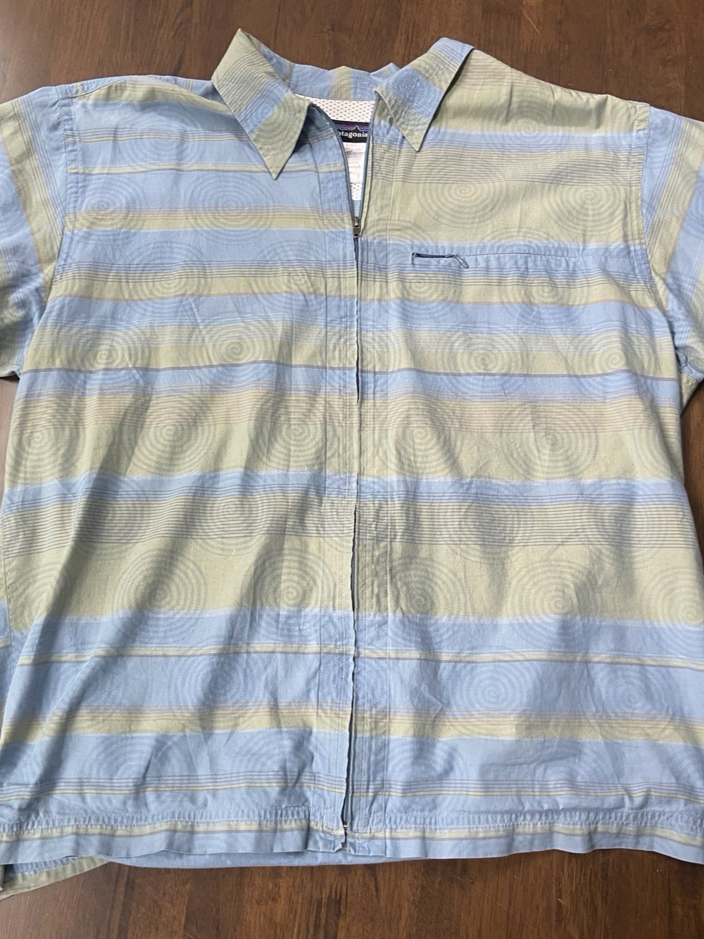 Patagonia Sideburn Shirt Mens L Blue Full Zip Short Sleeve Cotton Vintage